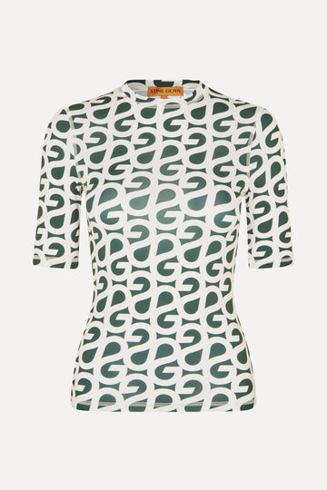 Stine Goya UK Elastic Short Sleeve T-Shirt Top Forest Green Logo