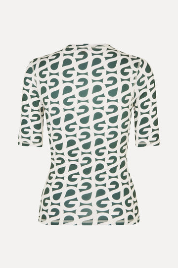 Stine Goya UK Elastic Short Sleeve T-Shirt Top Forest Green Logo