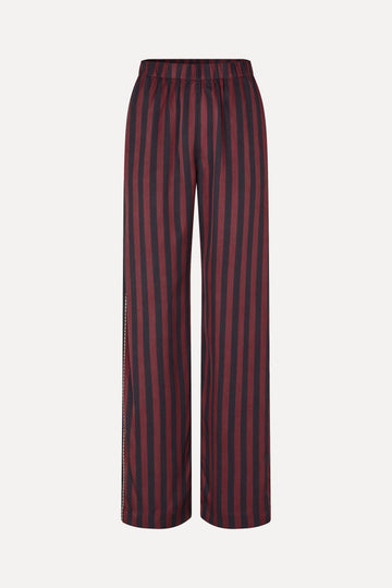 Stine Goya UK Elasticated Long Pants Pants Navy and Burgundy Wallpaper Stripes