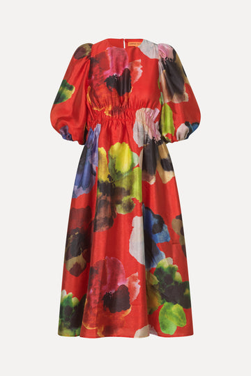 Elasticated Waist Midi Dress Bloom In Red Stine Goya UK