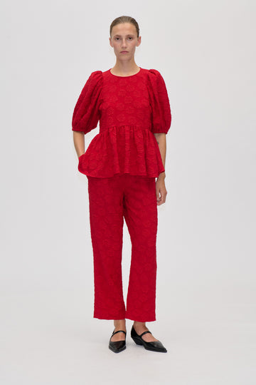 Stine Goya UK Elasticated Waistband Cropped Pants Pants Red Rose Relief