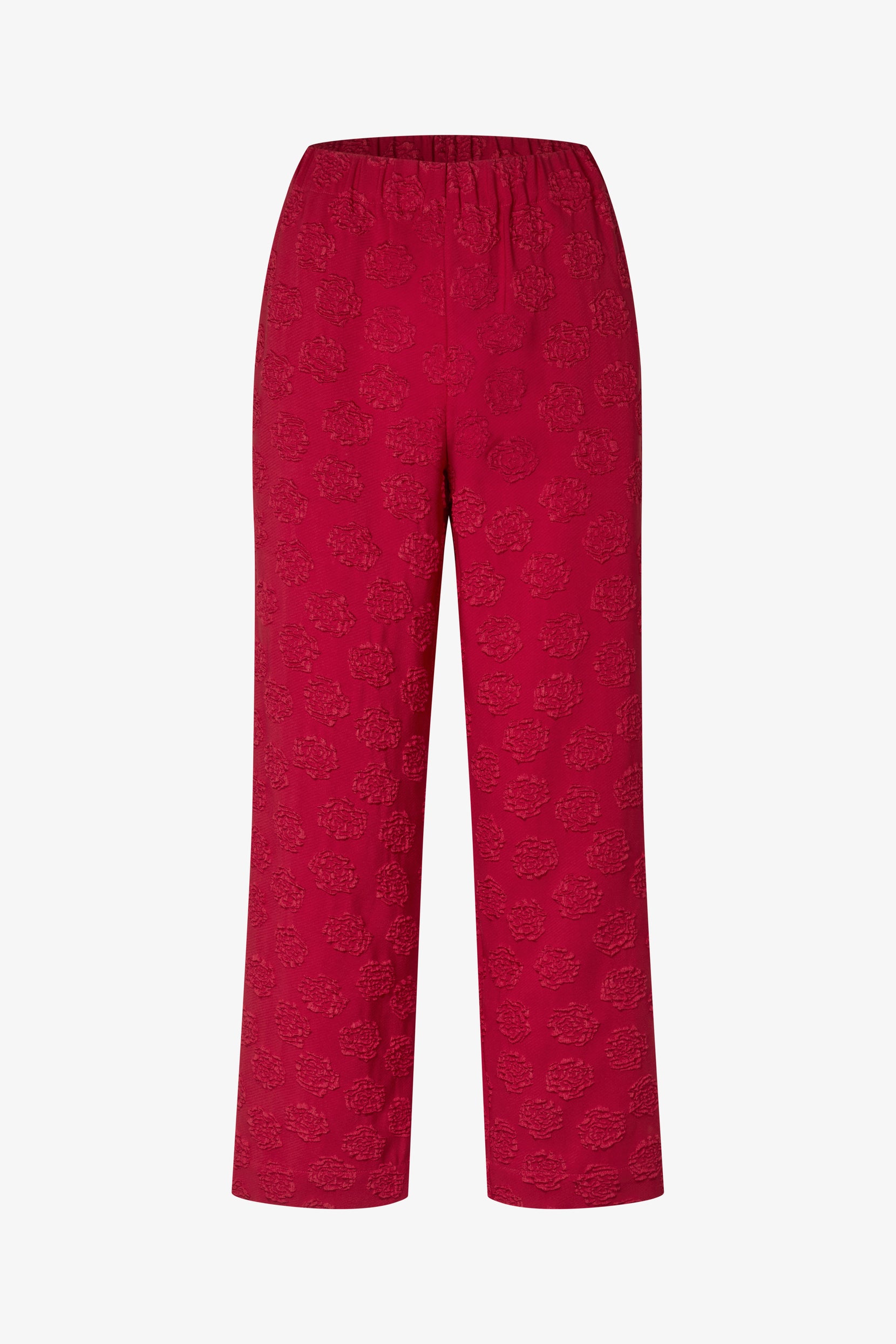 Elasticated Waistband Cropped Pants - Red Rose Relief - Stine Goya UK