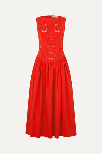 Stine Goya UK Embroidered Midi Dress Dress Fiery Red