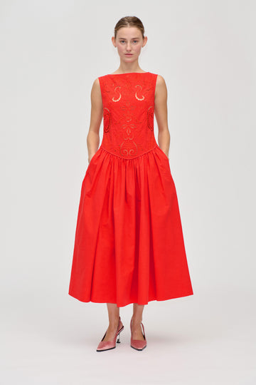 Stine Goya UK Embroidered Midi Dress Dress Fiery Red