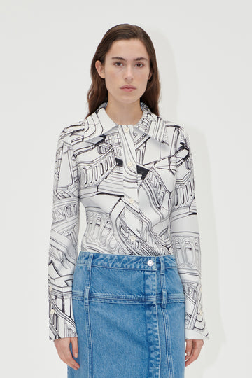Stine Goya UK Fitted Long Sleeve Shirt Top Fineline Staircase