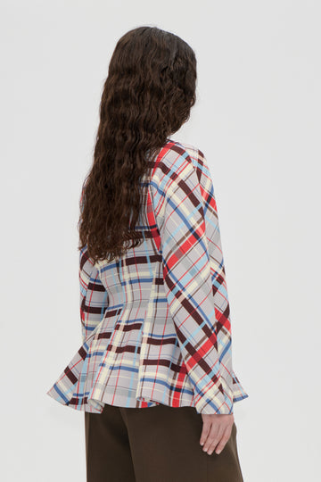 Stine Goya UK Flared Hem Zip-Up Top Top Scarlet Grid