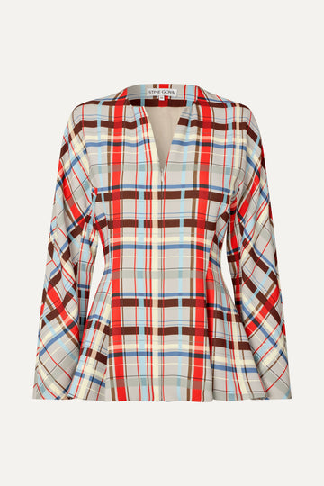 Stine Goya UK Flared Hem Zip-Up Top Top Scarlet Grid