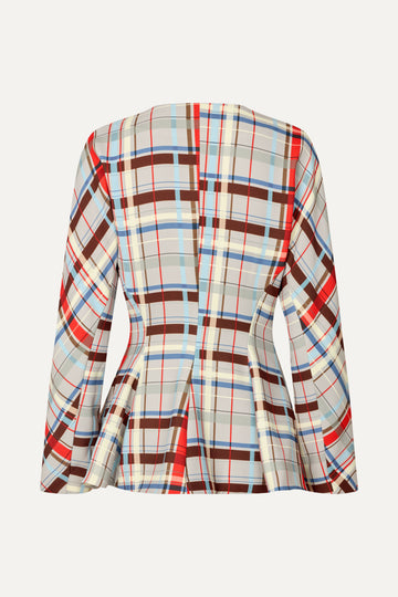 Stine Goya UK Flared Hem Zip-Up Top Top Scarlet Grid