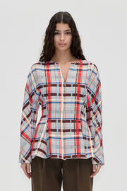 Stine Goya UK Flared Hem Zip-Up Top Top Scarlet Grid
