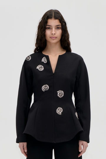 Stine Goya UK Flared Hem Zip-Up Top Top Pearl Of Order
