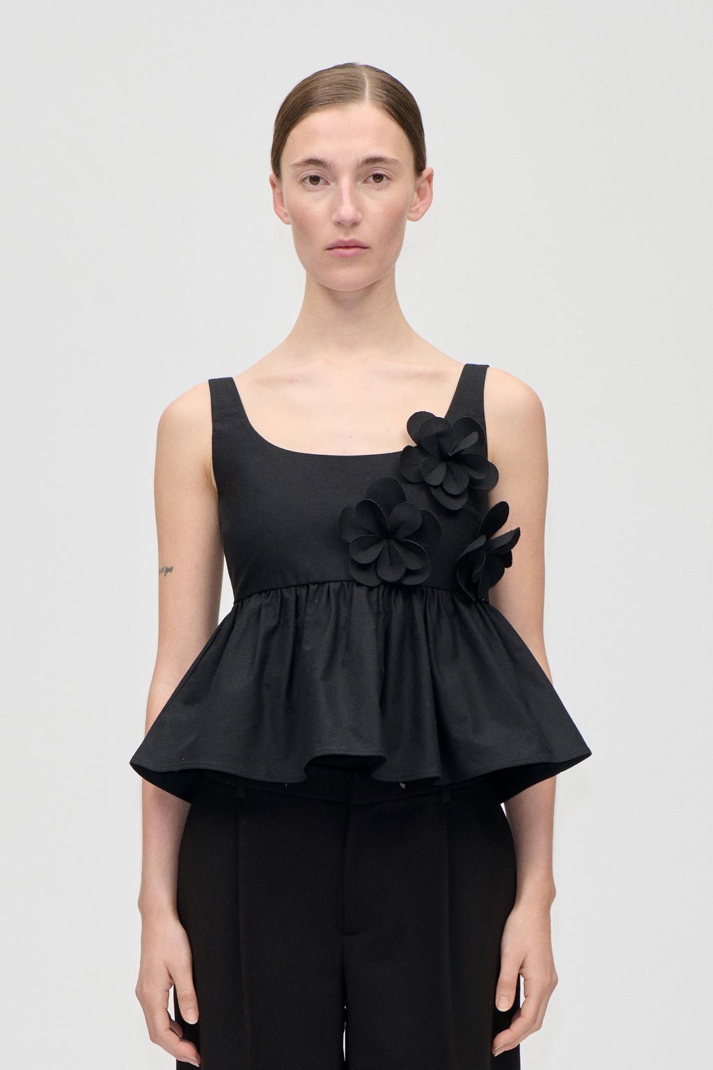 Floral Peplum Top - Jet Black - Stine Goya UK