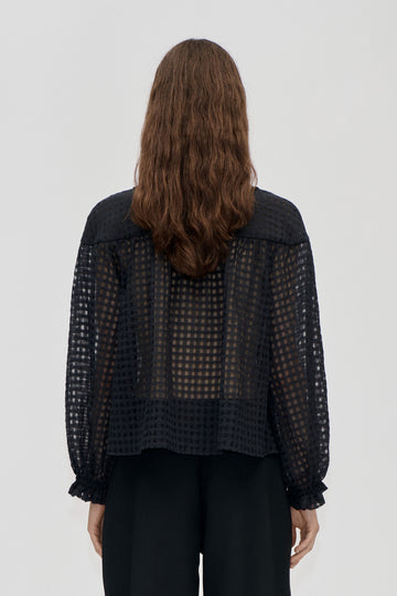 Stine Goya UK Flowy Long Sleeve Top Top Checkered Organza