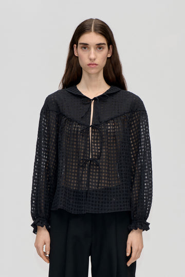 Stine Goya UK Flowy Long Sleeve Top Top Checkered Organza