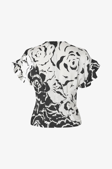Stine Goya UK Frill Sleeve Pleated Top Top Graphic Rose