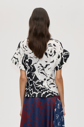 Stine Goya UK Frill Sleeve Pleated Top Top Graphic Rose