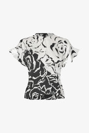 Stine Goya UK Frill Sleeve Pleated Top Top Graphic Rose