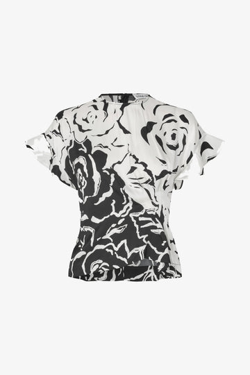 Stine Goya UK Frill Sleeve Pleated Top Top Graphic Rose
