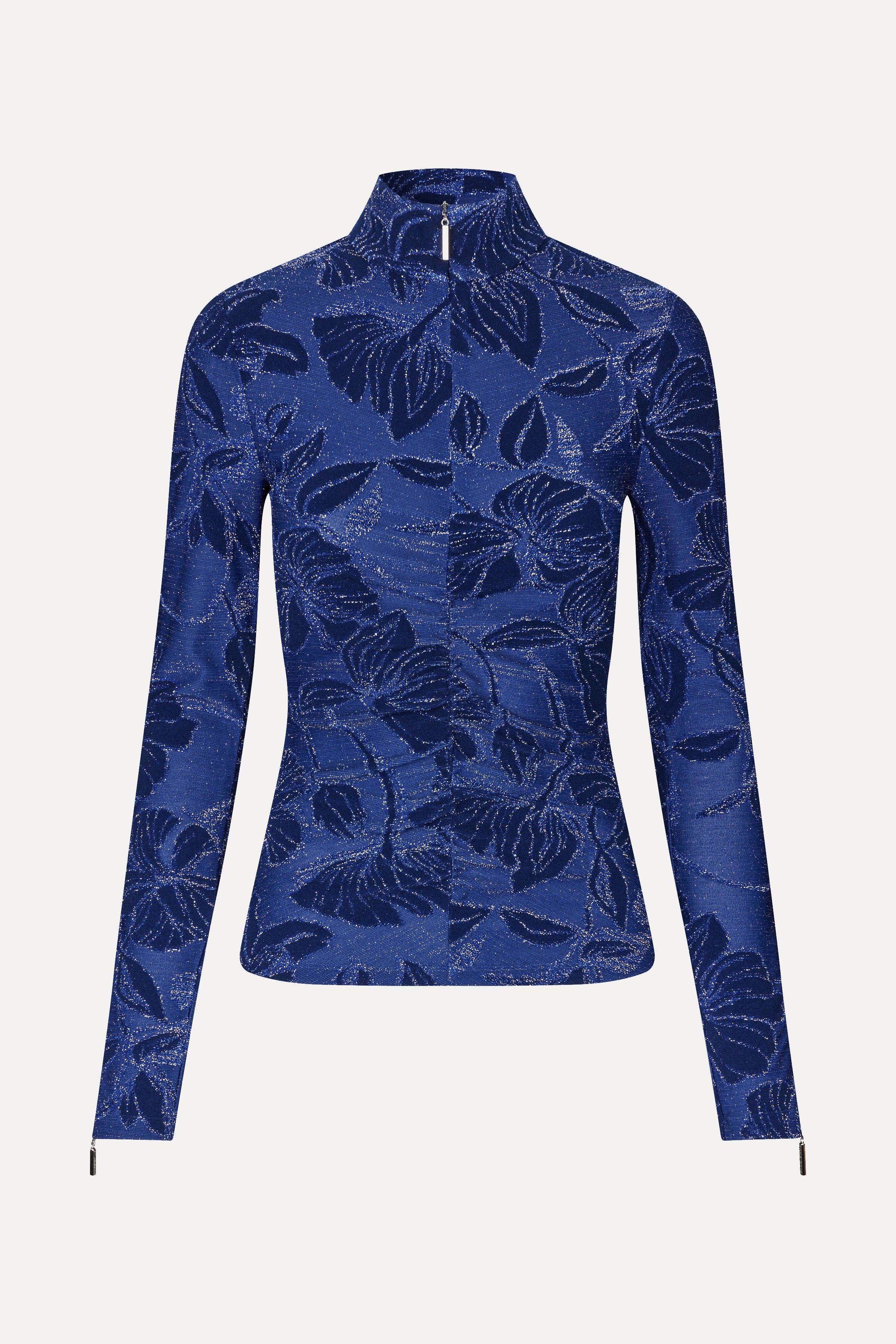 Gathered Long Sleeve High Neck Collar Top - Fine Line