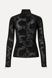 Stine Goya UK Gathered Long Sleeve High Neck Collar Top Top Black Petunias