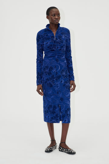 Stine Goya UK Gathered Long Sleeve Midi Dress Dress Fine Line Poppies