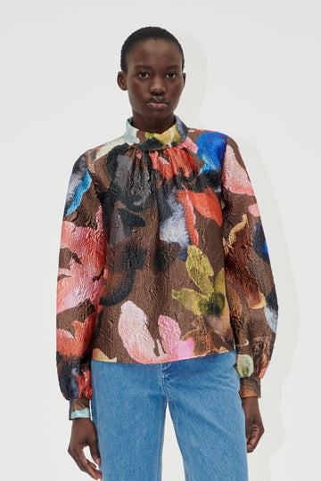 Stine Goya UK Gathered Long Sleeve Top Top Aquarelle Garden