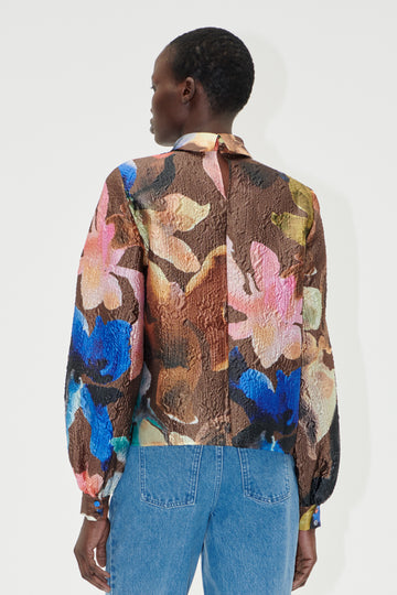 Stine Goya UK Gathered Long Sleeve Top Top Aquarelle Garden
