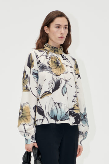 Stine Goya UK Gathered Long Sleeve Top Top Fine Line Poppies
