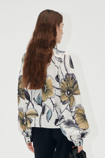 Stine Goya UK Gathered Long Sleeve Top Top Fine Line Poppies