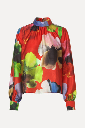 Stine Goya UK Gathered Long Sleeve Top Top Bloom In Red