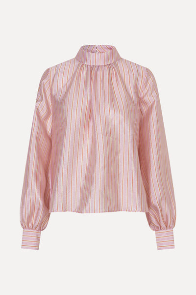 Gathered Long Sleeve Top - Rose Pinstripe - Stine Goya UK