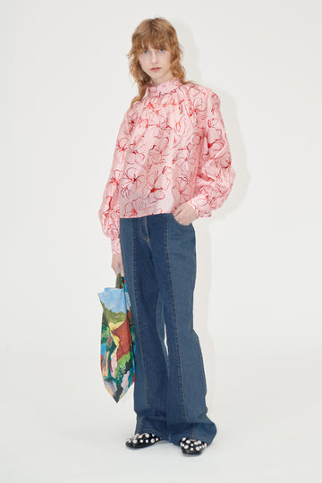 Stine Goya UK Gathered Long Sleeve Top Top Foil Foliage