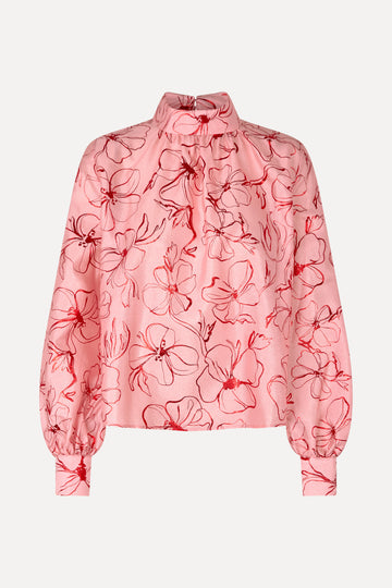 Stine Goya UK Gathered Long Sleeve Top Top Foil Foliage