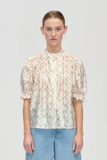 Stine Goya UK Gathered Top Top Sakura Check Pink
