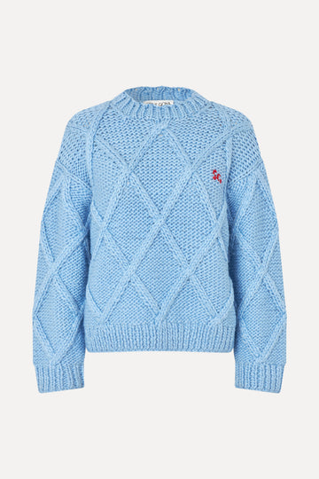 Stine Goya UK Handknit Cable Sweater Knit Sky Blue
