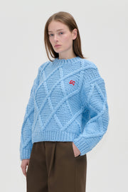 Stine Goya UK Handknit Cable Sweater Knit Sky Blue