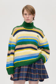 Stine Goya UK Handknit Turtleneck Sweater Knit Bold Multi-Stripes