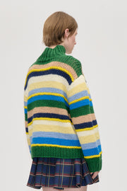 Stine Goya UK Handknit Turtleneck Sweater Knit Bold Multi-Stripes