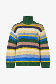 Stine Goya UK Handknit Turtleneck Sweater Knit Bold Multi-Stripes