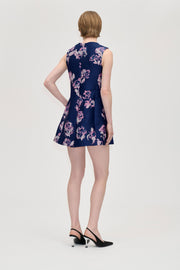 Stine Goya UK Kick Pleat Mini Dress Dress Blush Roses On Indigo