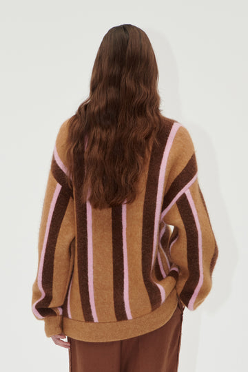 Stine Goya UK Long Sleeve Cardigan Knit Cocoa Stripes