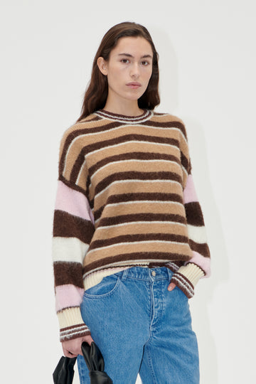 Stine Goya UK Long Sleeve Crew Neckline Jumper Knit Multi Stripes