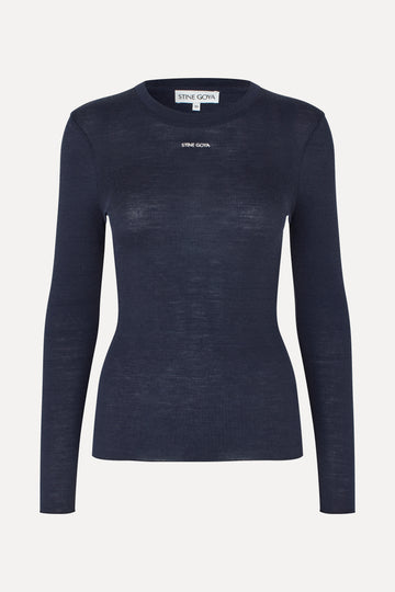 Stine Goya UK Long Sleeve Crewneck Top Midnight Navy
