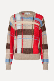 Stine Goya UK Long Sleeve Crewneck Knit Knit Scarlet Grid