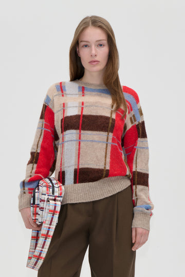 Stine Goya UK Long Sleeve Crewneck Knit Knit Scarlet Grid