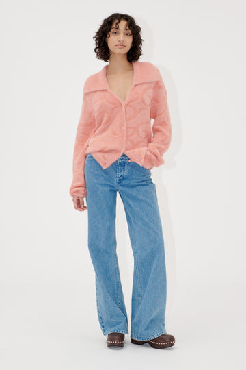Stine Goya UK Long Sleeve Cropped Cardigan Knit SG Monogram Pink