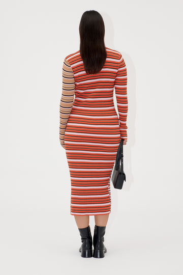 Stine Goya UK Long Sleeve Knit Dress w/Slit Dress Cream Stripes / Pink Stripes