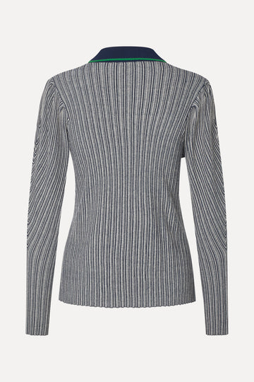 Stine Goya UK Long Sleeve Knit Polo Knit Soft Striped Rib