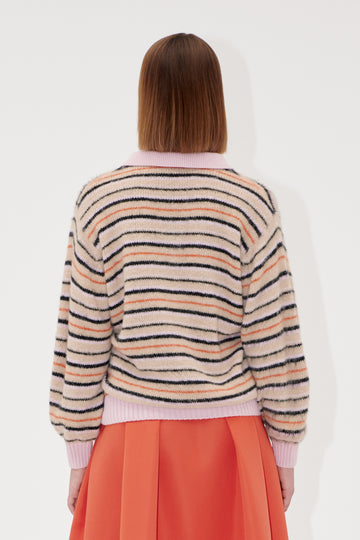 Stine Goya UK Long Sleeve Knit Polo Knit Alpaca Cream Stripes