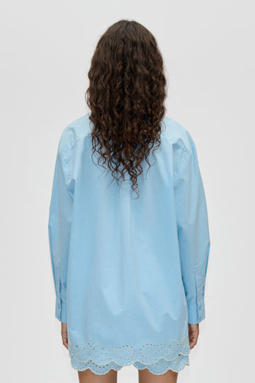 Stine Goya UK Long Sleeve Oversized Shirt Top Teapot Blue