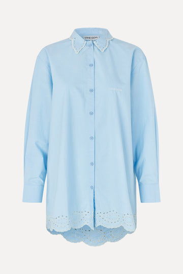 Stine Goya UK Long Sleeve Oversized Shirt Top Teapot Blue